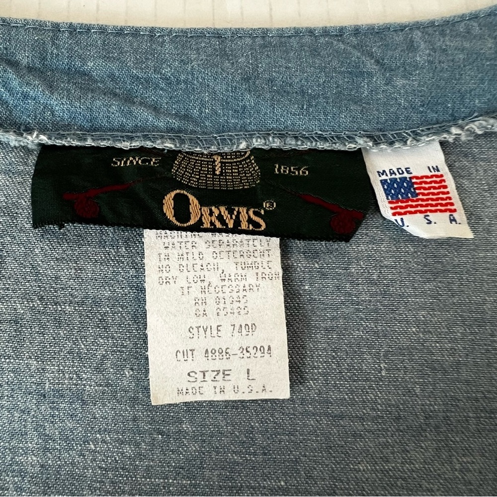 Vintage Orvis Made in the USA Chambray Christmas Birdhouse Tapestry Vest Large - Picture 9 of 11